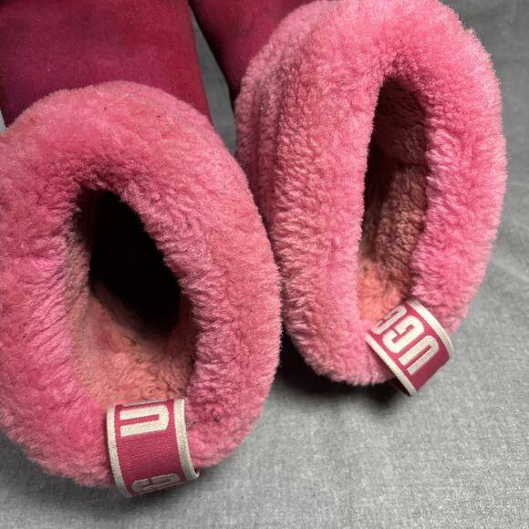 UGG Classic Mini Fluff Quilted Boots Women's Size 6 Pink Shearling Suede - Picture 4 of 12
